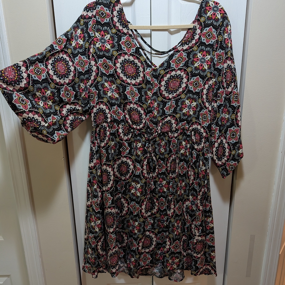 Torrid Black and Pink Floral Midi Dress